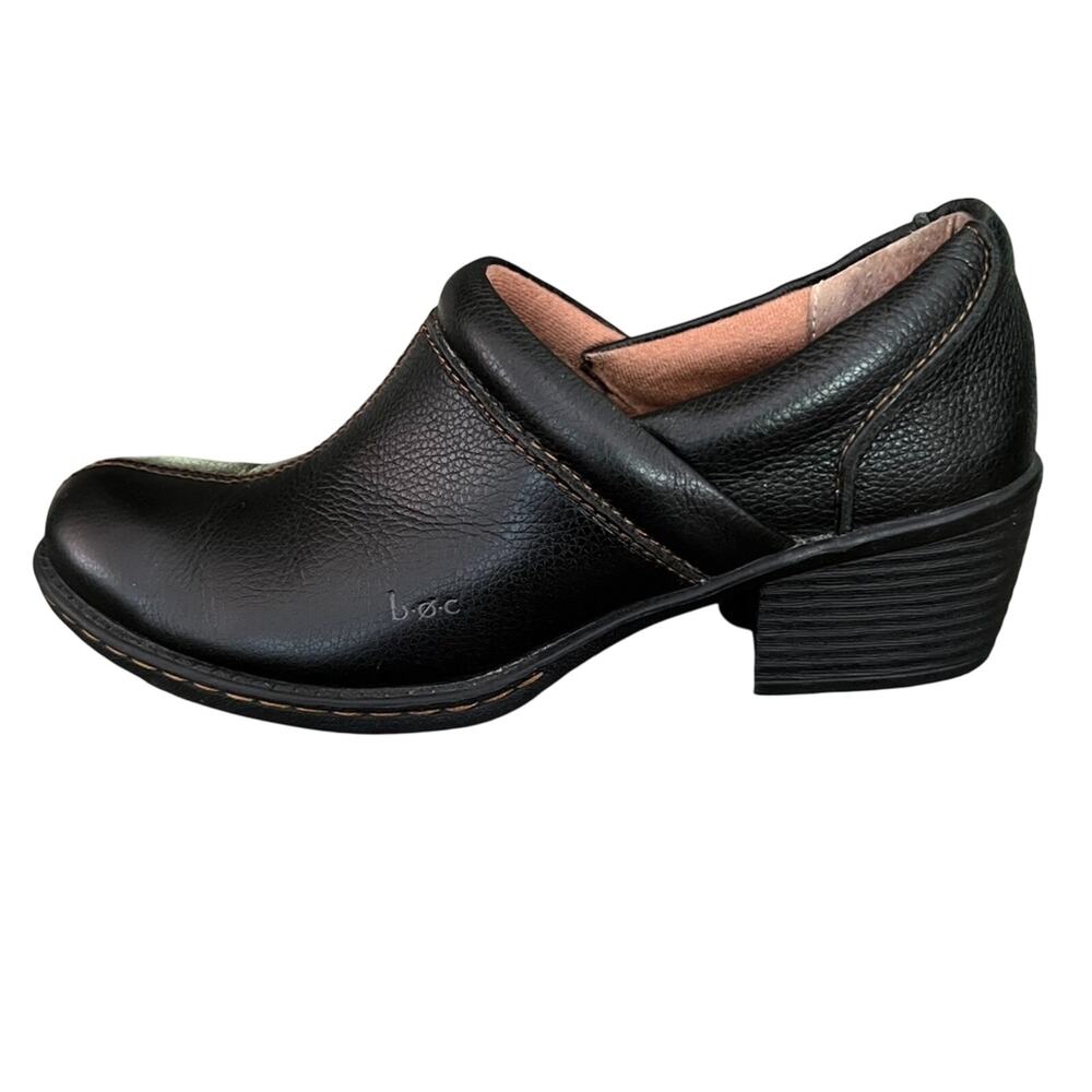 boc Born Peggy Clogs Size 7 Black Pebbled Leather Chunky Stacked Heel Mules - Picture 2 of 15